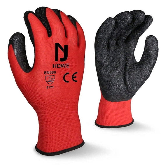 NJ HDWE Breathable & Comfy, Gardening, Plumbing, Electrical, 2X Palm Coated Safety Work Gloves