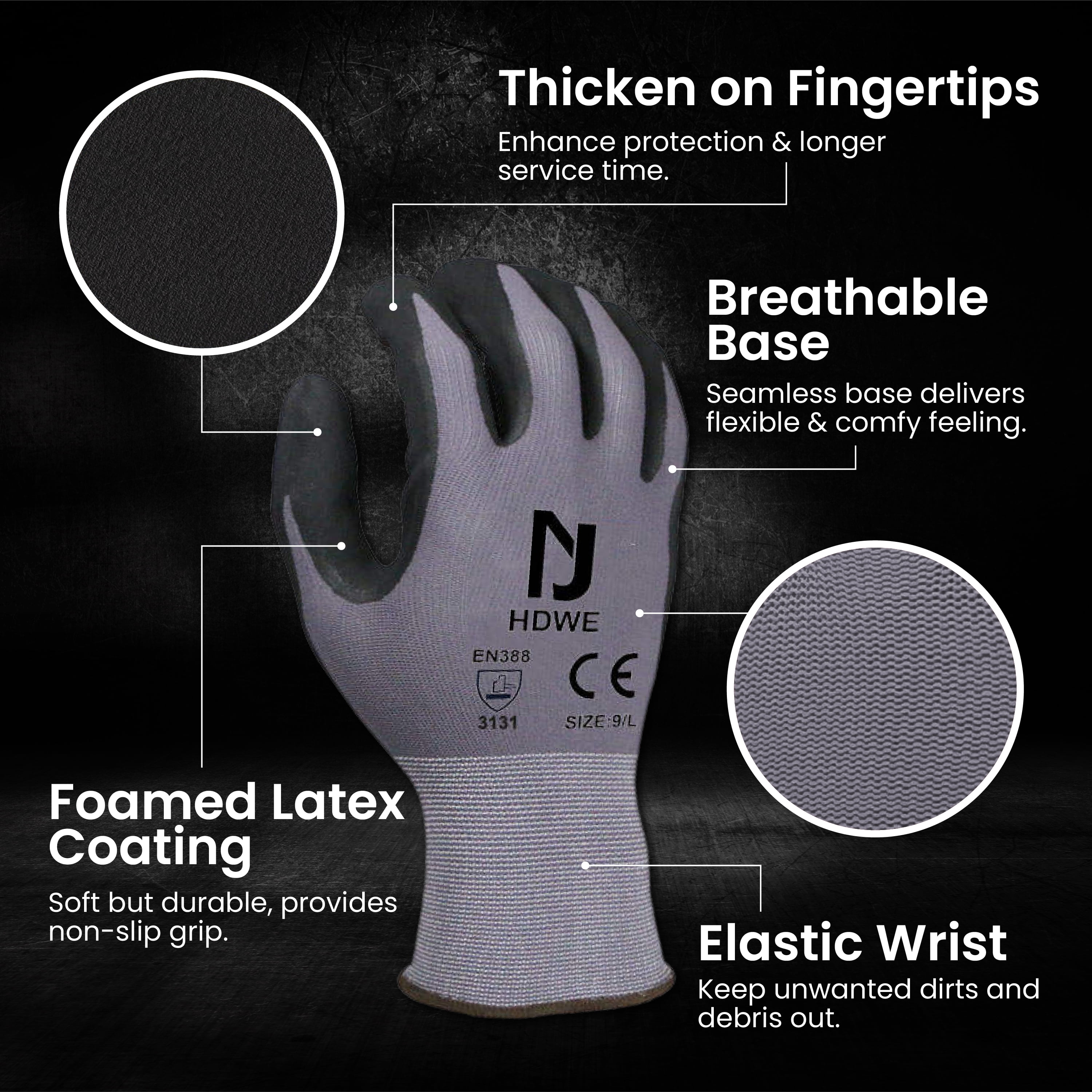 NJ HDWE Work Gloves Lightweight, Breathable & Comfy Protective Gloves
