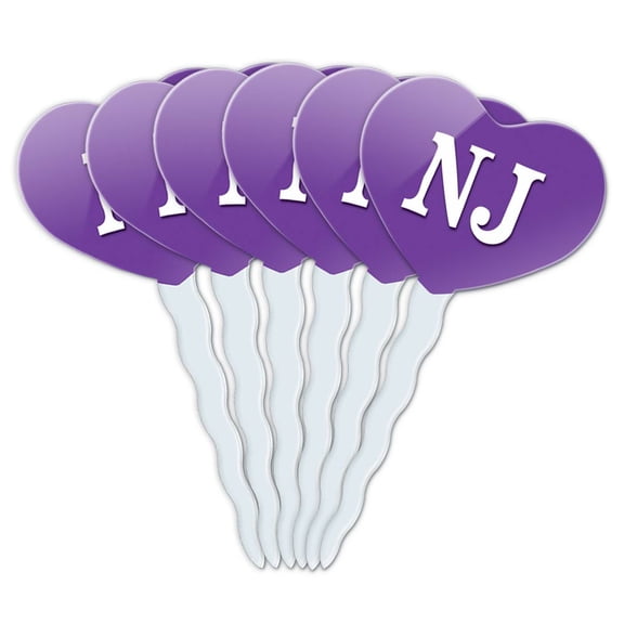 NJ Heart Love Cupcake Picks Toppers - Set of 6