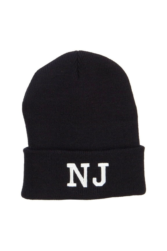 NJ New Jersey State Embroidered Cuff Beanie - Black OSFM