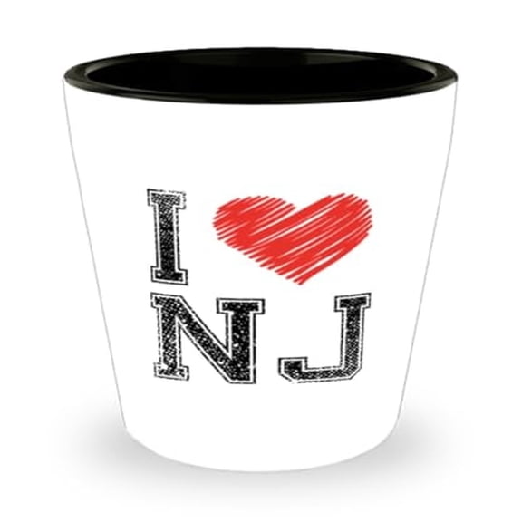 NJ Shot Glass, I Heart New Jersey, State Gift, Mini Glassware, 1.5oz Cup