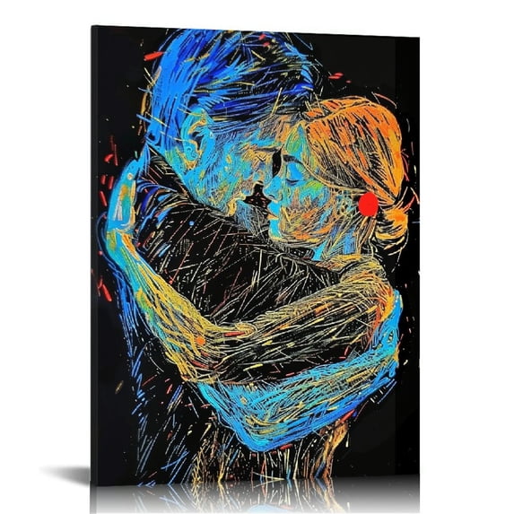 NJEUXUS Canvas Wall Art Love Painting for Couples Bedroom, Love Painting Wall Art, Wall Art Love, Kiss Painting, Painting Print, Kiss Canvas Wall Art (Ready to hang)