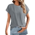 thumbnail image 1 of NJGRAE 3/4 Length Sleeve Womens Tops Women’S Crochet Detail Tops Women Spring Summer Fashion Solid Color Tops 2026 Round Neck Cap Sleeve Side Pleats Summer Women Tops Women’S Ribbed Knit Tops S, 1 of 5