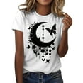 thumbnail image 1 of NJGRAE Athletic Tops for Women White Crop Tops for Women Womens Fashionable Moon Printed Round Neck Short Sleeved Sports Casual T Shirt Plus Size Crew Neck Blouse S, 1 of 5