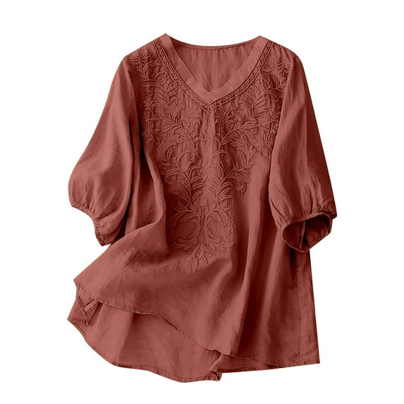 NJGRAE Backless Tops for Women Women's T Shirts Women's Solid Color V Neck Literary Five Quarter Sleeve Top Seamless Workout T-Shirts S
