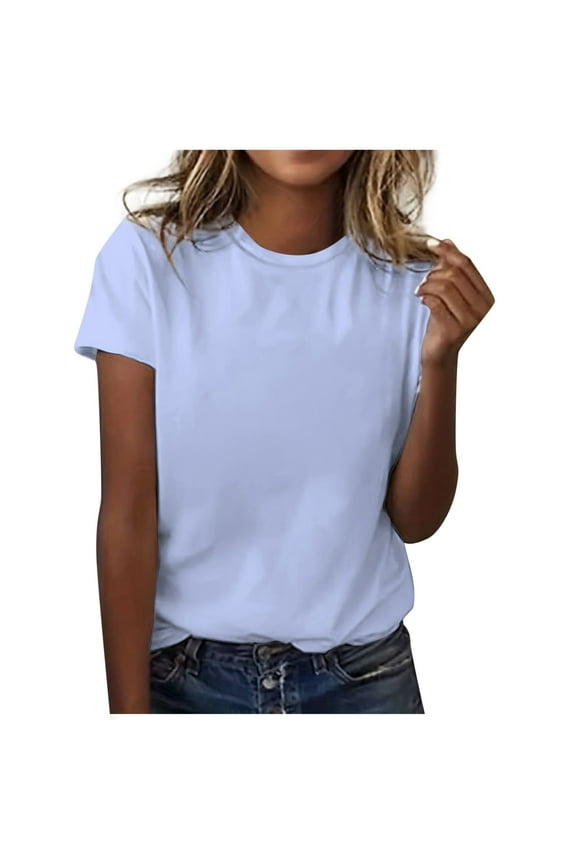 Casual Tops for Women Women's Blouses Women's Classic Versatile Daily Short Sleeved Solid Color Casual Round Neck T Shirt Ribbed Knit Casual Top Xl