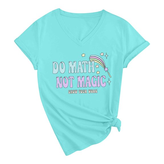 NJGRAE Cute Summer Tops for Women Plus Size V Neck T-Shirts Women’S Funny Math Teacher V Neck T Shirt Back to School Short Sleeve Top "Math Is Not " Shirt Racerback Tank Tops Women S