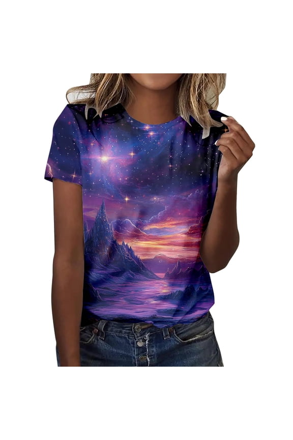 Dressy Tops for Women Women’S Slub Knit T-Shirts Women Casual Printing Shirts Round Neck Short Sleeve Tee Tops Tunic Blouse Casual Loose Fit Tunic Top M