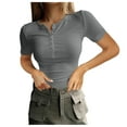 thumbnail image 1 of NJGRAE Dressy Tops for Women Womens Blouses Dressy Casual Women's Summer Top Short Sleeve Button Ribbed Slim Fit Knit Top Floral Print Relaxed Blouse S, 1 of 6