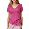 thumbnail image 1 of NJGRAE Gym Tops for Women Women’S Relaxed Fit Tees Women's High End Slim Fit Solid Color Casual V Neck Short Sleeved Buttoned Pullover Top Women’S Striped T-Shirts Xl, 1 of 5