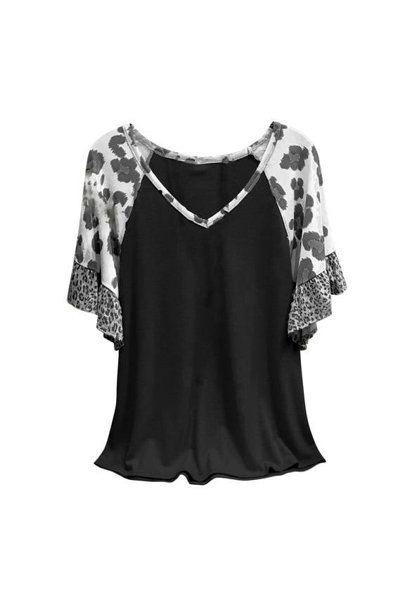 Lace Tops for Women Spring Tops for Women Womens Summer Leopard Print Stripe Tops Casual Crewneck Short Sleeve T Shirts Color Block Tees Tunic Blouse Women T Shirt M