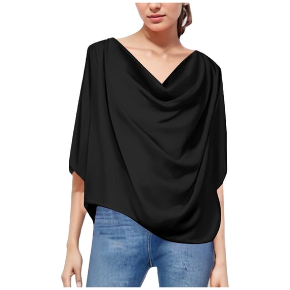 NJGRAE Linen Tops for Women Women’S Tunic Length Blouses Women's Solid Color Chiffon Blouse Loose Fit V Neck Casual Top Tee Shirt for Ladies Quarter Zip Athletic Tops S
