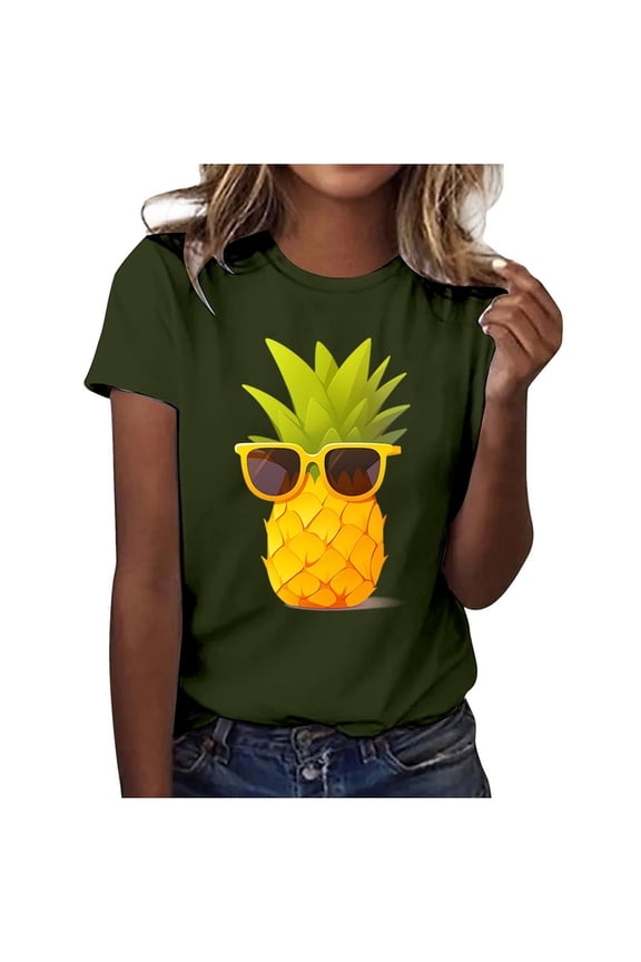 Linen Tops for Women Womens Blouses Dressy Casual Ladies Fashion Casual Pineapple Print T Shirt Short Sleeve Top2 Tshirts Shirts for Women M