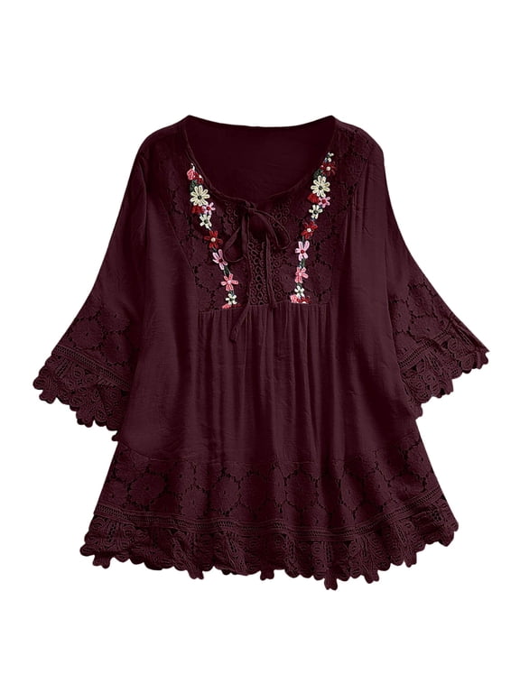One Shoulder Tops for Women Womens Blouses Dressy Casual Women Lace Patchwork Bow V Neck Three Quarter Blouses Top T Shirt Color Block Crew Neck Tee Xl