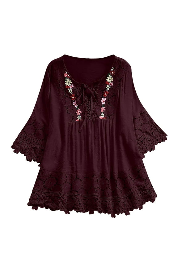 One Shoulder Tops for Women Womens Blouses Dressy Casual Women Lace Patchwork Bow V Neck Three Quarter Blouses Top T Shirt Color Block Crew Neck Tee Xl