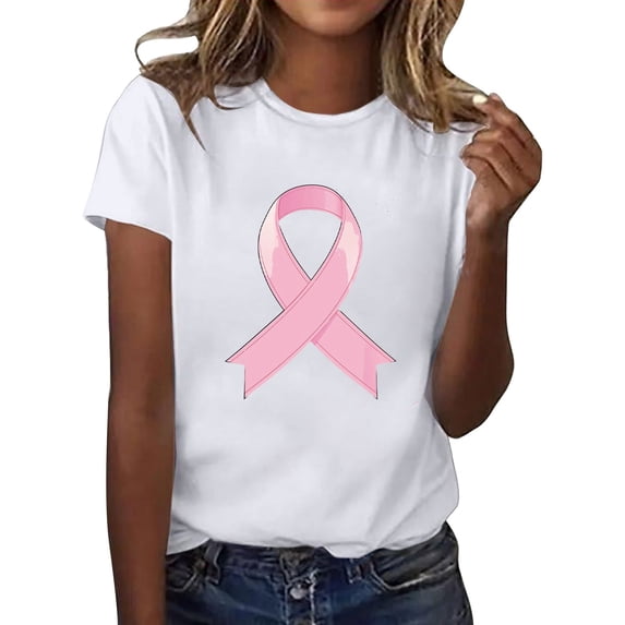 NJGRAE Petite Women Solid Color T-Shirts Women's Casual T Shirts with Cancer Awareness Ribbon Print Short Sleeve Round Neck Basic Style for Everyday Wear Color Block Crew Neck Tee Xl