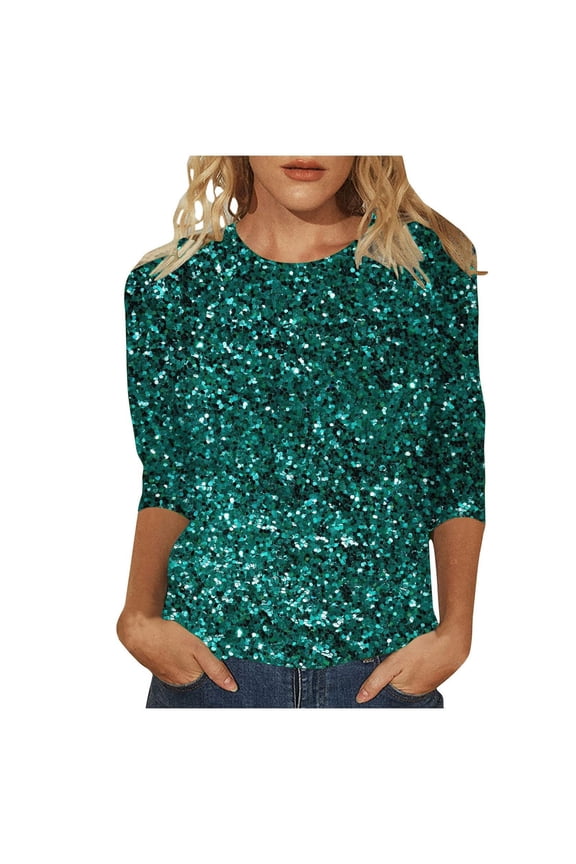 Sleeveless Tops for Women Women’S Tie Dye T-Shirts Women's Casual Crew Neck Carnival Sequin Effect 3/4 Length Sleeve T Shirts Top Maternity Stretchy Tshirts S