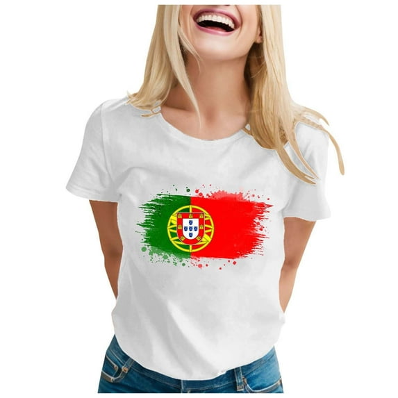 NJGRAE Tops for Women Trendy Summer Floral Print Relaxed Blouse "Portugal Women's Fan T Shirt Colorful Flag Art Print Casual Short Sleeve Top for Ladies" Christmas Gift Womens Tshirt Xxl