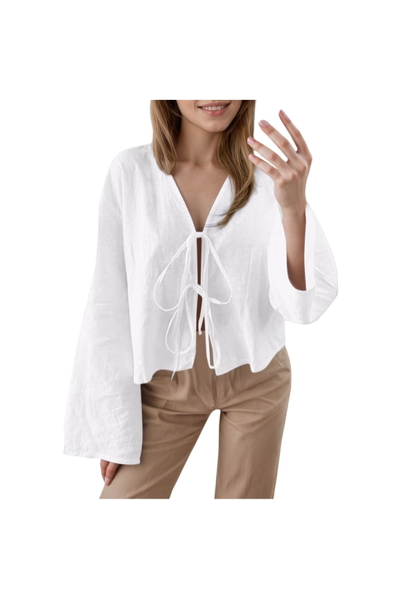 Vest Tops for Women Women’S Surplice Neck Tees Women's Tie Front Tops Blouse Puff Sleeve Button Peplum Ruffle Cute Tee Shirts Petite V Neck T-Shirts Xxl