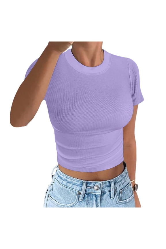 Women Blouses Sure! Here’S A Product Title That Fits and Buyer Search Habits:"Women's Colorful Slim Fit Short Sleeve Crop Top T Shirt for Sports and Fitness" Cropped Casual T-Shirts Women M