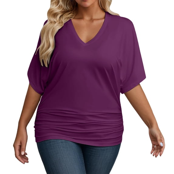 NJGRAE Women’S Square Neck T-Shirts Women's Plus Size V Neck T Shirt Casual Stretchy Waist Comfortable Summer Fall Top for Everyday Wear with Jeans Cropped Casual T-Shirts Women Xxxl