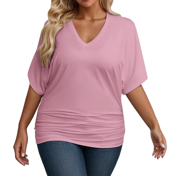 NJGRAE Women’S Square Neck T-Shirts Women's Plus Size V Neck T Shirt Casual Stretchy Waist Comfortable Summer Fall Top for Everyday Wear with Jeans Plus Size Activewear Tops Xxxxxxxl