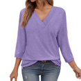 thumbnail image 1 of NJGRAE Women's Tops Women’S Slub Knit T-Shirts Women's Fashion Solid 3/4 Sleeve T Shirts V Neck Casual Loose Top Women’S Casual Pocket T-Shirts M, 1 of 5