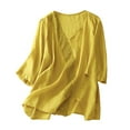 thumbnail image 1 of NJGRAE Womens Summer Tops Women’S Layering Camisoles Women's Linen Round Neck Boxy Top Patchwork Blouses Womens Tshirt M, 1 of 4