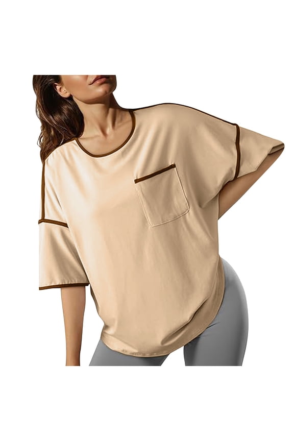 Womens Tops Dressy Casual Women’S Slub Knit T-Shirts Women's Fashion Casual Loose Round Neck Short Sleeve Top T Shirt Women’S Layering T-Shirts S