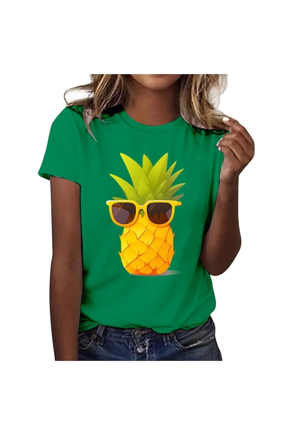 Womens Work Tops Womens Blouses Dressy Casual Ladies Fashion Casual Pineapple Print T Shirt Short Sleeve Top2 T Shirt for Women L