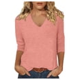 thumbnail image 1 of NJGRAE Womens Workout Tops Quarter Zip Athletic Tops Women's Summer Fashion Comfortable V Neck Women's Solid Color Digital Printed Bottom Top T Shirt Petite V Neck T-Shirt Xl, 1 of 3