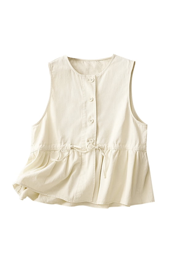 Yellow Tops for Women Women’S Crochet Detail Tops Vest Jacket Women's Loose Fitting and Age Reducing Round Neck Ruffled Edge Design Sense Top Women’S Spring T-Shirts Xl