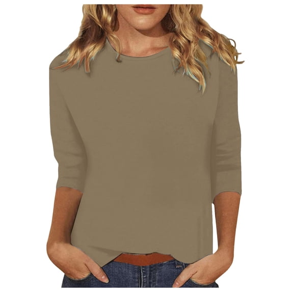 NJGRAE Yellow Tops for Women Women’S Thermal T-Shirts 3/4 Length Sleeve Womens Tops Casual Loose Fit Crewneck T Shirts Cute Solid Three Quarter Length Tunic Tops Floral Print Summer T-Shirts Xxl