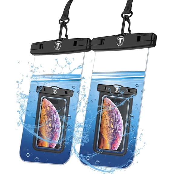 NJJEX 2 Pack Large Universal Waterproof Phone Case with Lanyard, Waterproof Cellphone Underwater Dry Bag Case, Clear