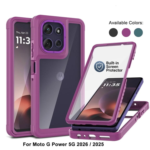 NJJEX For Motorola Moto G Power 2025 / Moto G Power 2026, Full Body Hybrid Shockproof Bumper Cover with Built-in Screen Protector, Purple