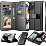 NJJEX Wallet Case for Samsung Galaxy A03S A12 A13 A14 A23 A32 A51 A52 A53 A54 5G Case,[9 Card Slots] PU Leather Credit Holder Folio Flip [Detachable] Kickstand Lanyard Magnetic Phone Cover [Black]