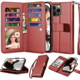 thumbnail image 1 of NJJEX Wallet Case for iPhone 14 Plus 6.7" 2022, for iPhone 14 Plus Case, [9 Card Slots] PU Leather ID Credit Holder Folio Flip [Detachable] Kickstand Magnetic Phone Cover & Lanyard [Wine Red], 1 of 7