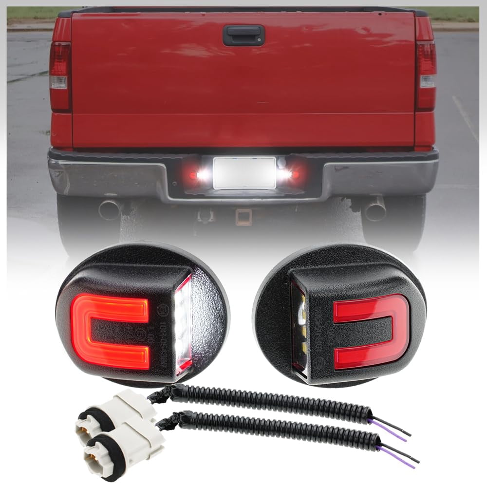 NJSBYL White & Red OLED License Plate Lights For Ford F150, Super Duty, Bronco, Ranger - 2-Pack With Harness