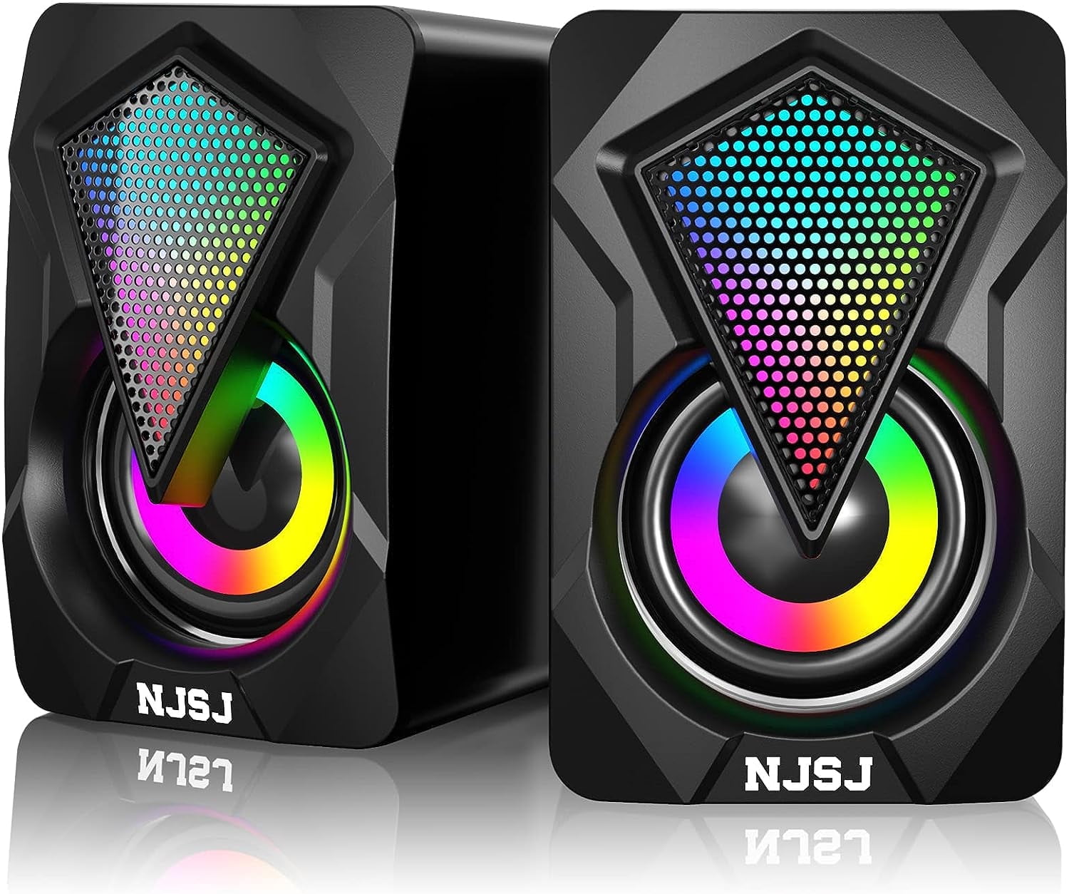 NJSJ Computer Speakers,2.0 USB Powered Gaming Speakers with RGB LED Light 3.5mm Aux Input Stereo Mini Multimedia Speaker for PC, Desktop, Laptop, Cellphone, Monitor