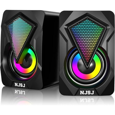 NJSJ Computer Speakers,2.0 USB Powered Gaming Speakers with RGB LED Light 3.5mm Aux Input Stereo Mini Multimedia Speaker for PC, Desktop, Laptop, Cellphone, Monitor