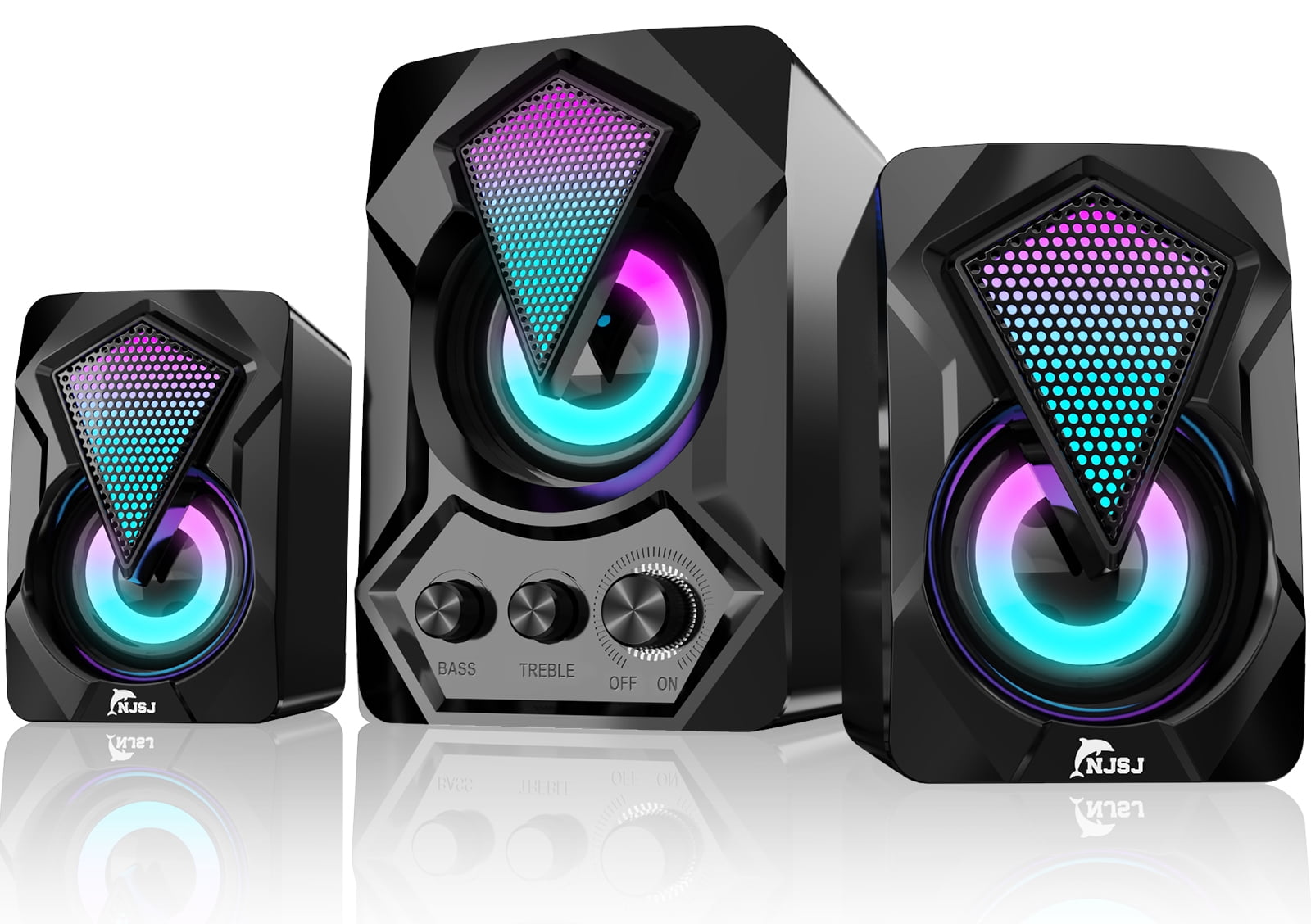 NJSJ Computer Speakers, USB-Powered 2.1 Small Desktop Speakers with Subwoofer, RGB Light 3.5mm Aux-in Connection for PC, Laptop
