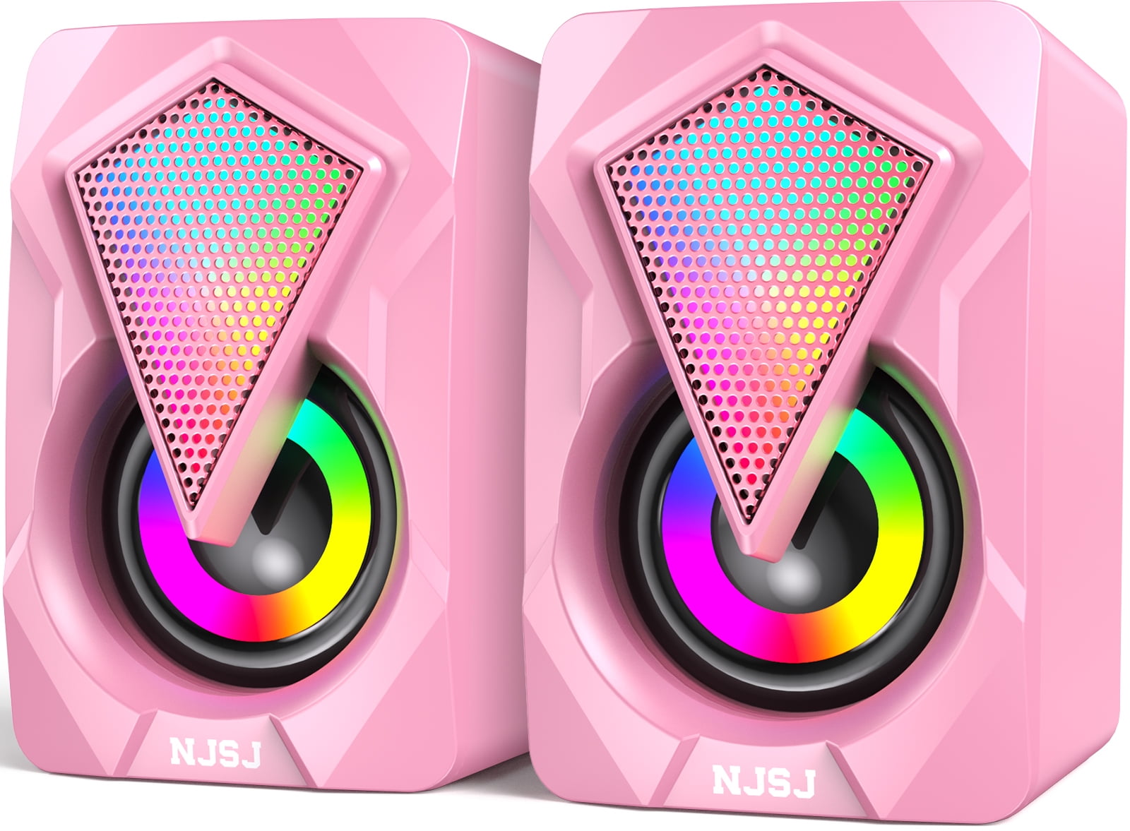 NJSJ Computer Speakers, Wired USB-Powered PC Speakers with 6W Stereo Sound, Dynamic RGB Gaming Speakers for Laptop Desktop Computer Monitor (Pink)