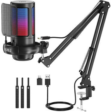 NJSJ USB Gaming Microphone for PC, Condenser Mic with Boom Arm for PS4,PS5 Streaming,Podcasting,YouTube
