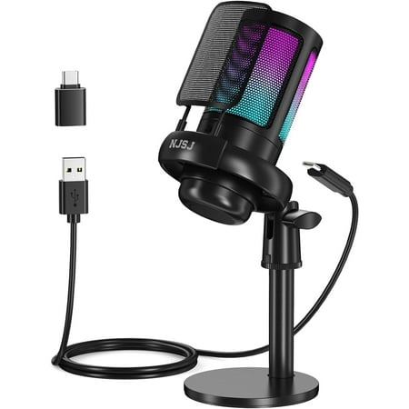 NJSJ USB Microphone, Black, Gaming Mic for PC, PS4/PS5, Mac, Phone, Condenser, Streaming, Podcasting