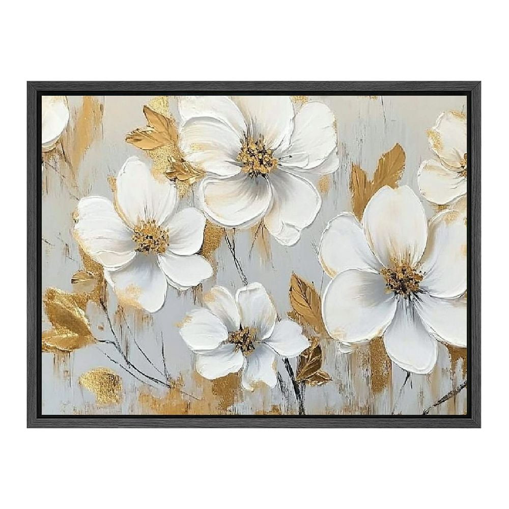 NJSTORE Flower Pictures Wall Decor Framed Abstract White Flower Oil ...