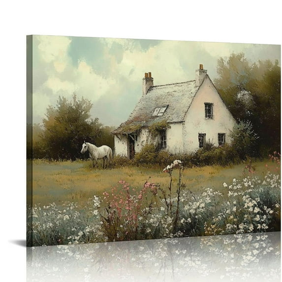 NJSTORE  Vintage Landscape Flower Portrait Oil Painting Canvas Wall Art Antique Cottage Outdoor Garden Spring Wall Decor Rustic Farmhouse Bedroom Aesthetic Painting Prints Unframed