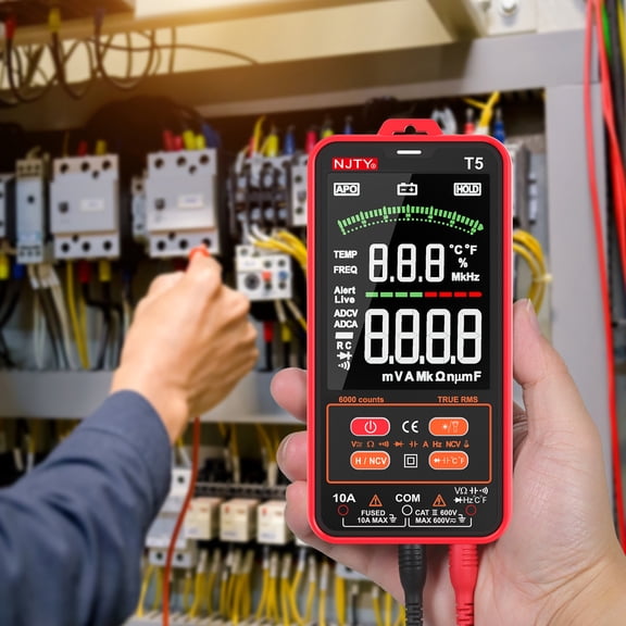 NJTY T5 Digital Multimeter 6000 Counts True RMS Auto-Ranging AC/DC Voltage Current Tester with 3.8 inches / 9.6 cm LCD Display Capacitance Resistance Diode Dual Flashlight