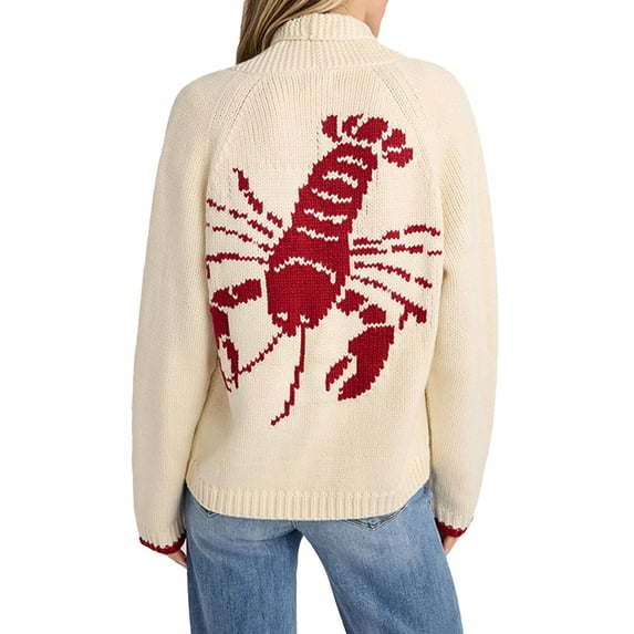 NJWS Women Lobster Sweater Cardigan Button Front Shawl Collar Chunky Knit Top with Pockets Fall Winter