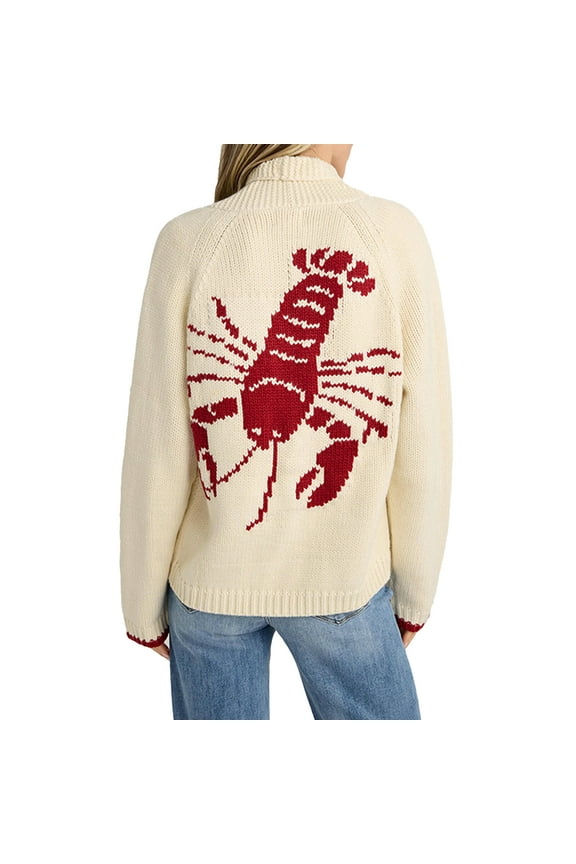 Women Lobster Sweater Cardigan Button Front Shawl Collar Chunky Knit Top with Pockets Fall Winter