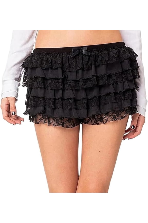 Women Ruffle Shorts Lolita Bloomers Y2k Fairy Lace Layered Pumpkin Pants Sweet Cute Panties